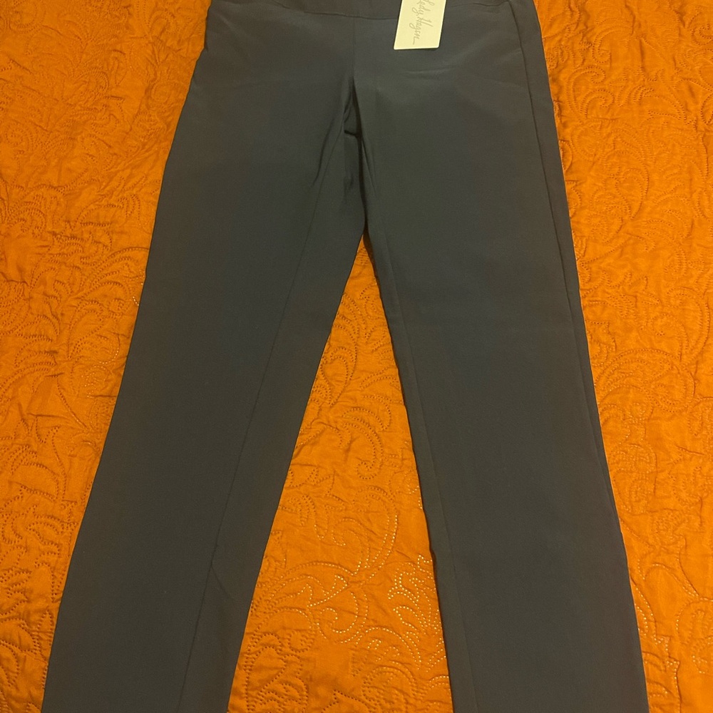 Lady Hagen Navy Ankle Cropped Pants with Wide Waistband